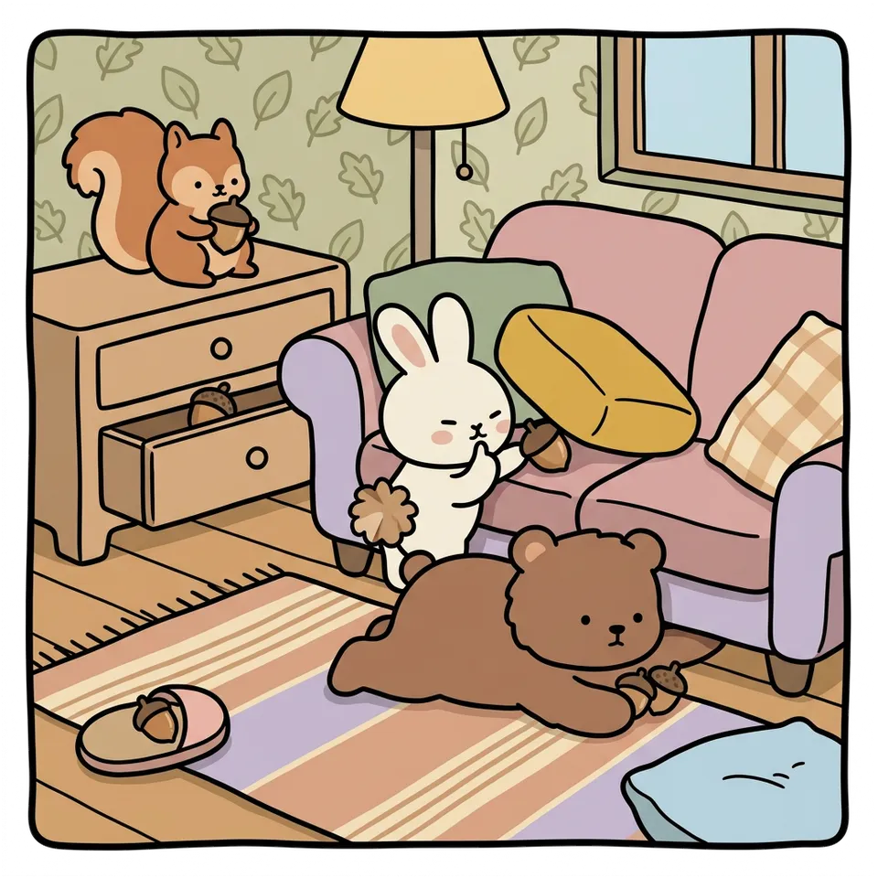 도토리 색칠공부 도안 – 다람쥐처럼 숨기기 · 곰이랑 토끼랑