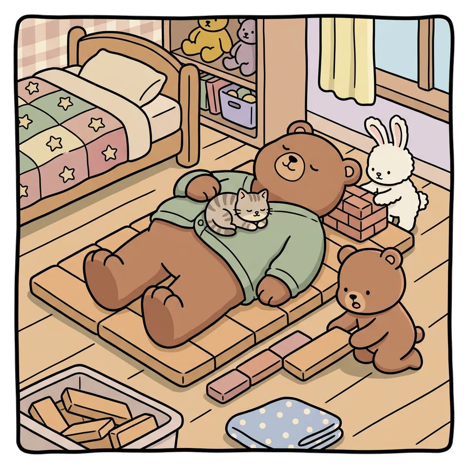블록 색칠공부 도안 – 어른 눕히고 침대 짓기 · 곰이랑 토끼랑