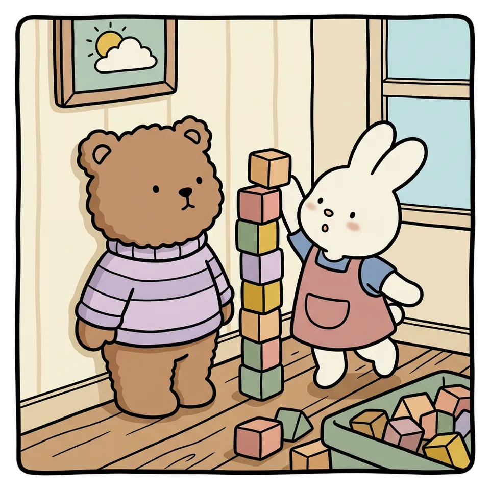 블록 색칠공부 도안 – 키만큼 쌓아 세기 · 곰이랑 토끼랑