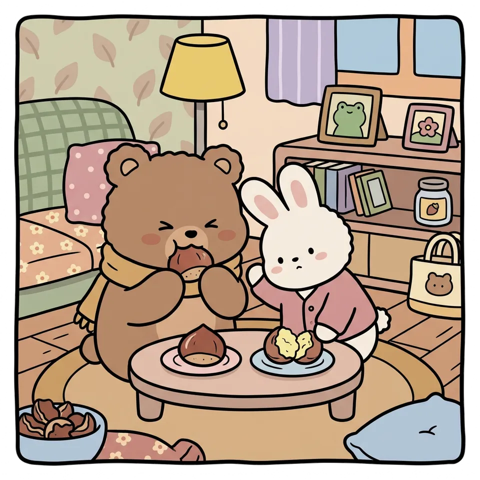 밤 색칠공부 도안 – 말랑한 밤 딱딱한 밤 · 곰이랑 토끼랑
