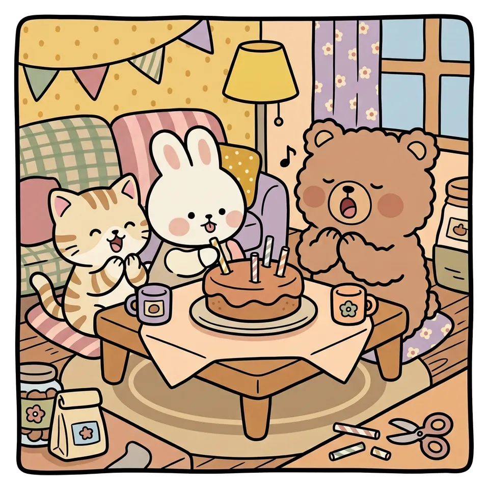 점토 색칠공부 도안 – 빨대로 생일 케이크 · 곰이랑 토끼랑