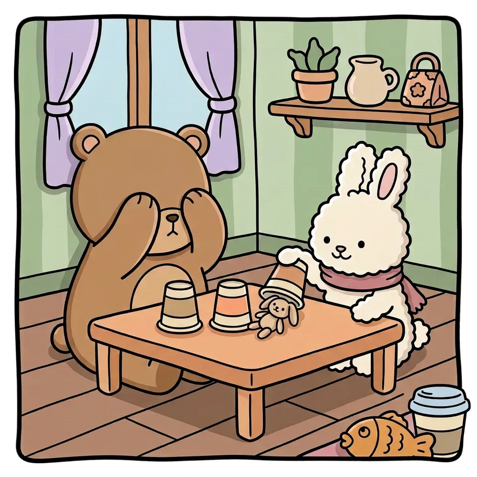 종이컵 색칠공부 도안 – 컵 밑에 숨기고 찾기 · 곰이랑 토끼랑