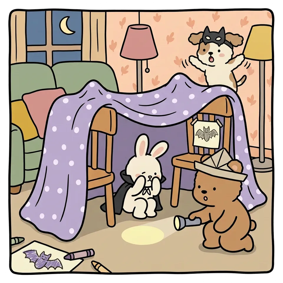 손전등 색칠공부 도안 – 박쥐랑 뱀파이어 되기 · 곰이랑 토끼랑