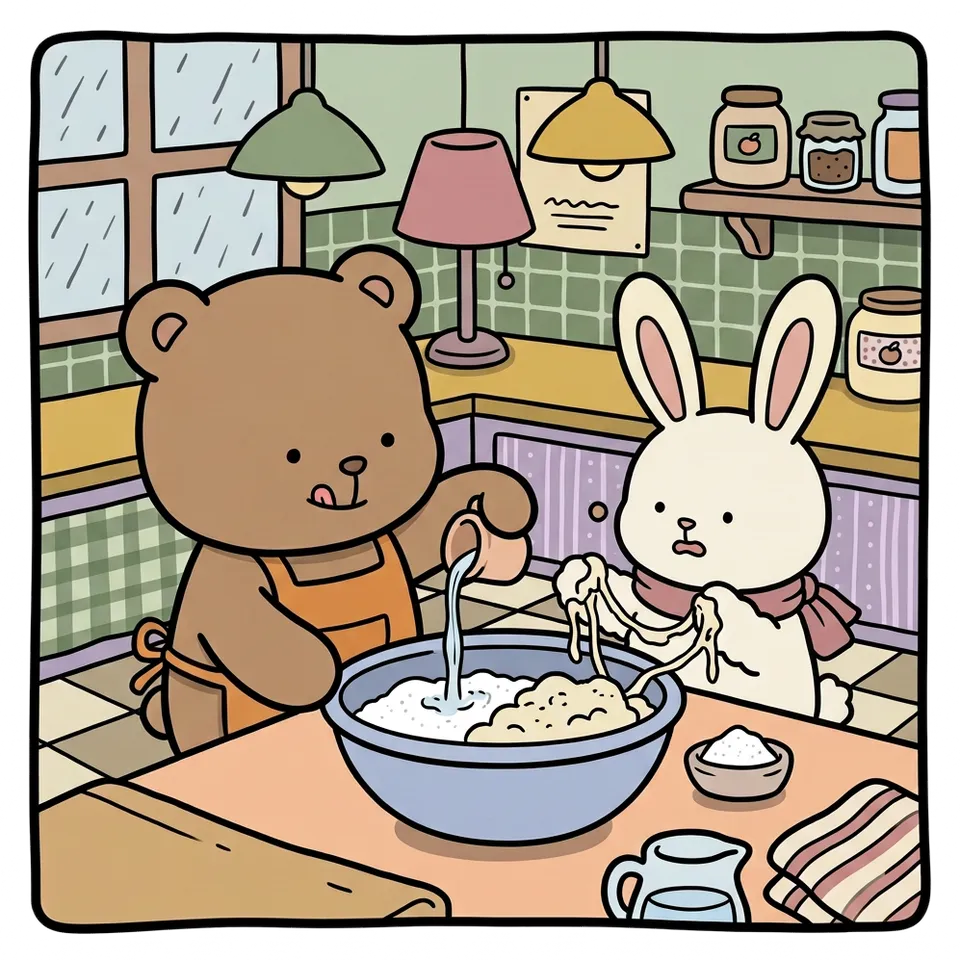 밀가루 색칠공부 도안 – 물 부어 반죽하기 · 곰이랑 토끼랑