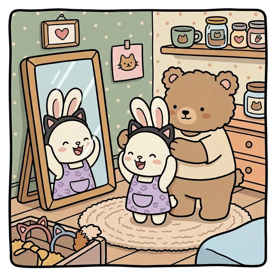 머리띠 색칠공부 도안 – 거울 보고 씌워 주기 · 곰이랑 토끼랑