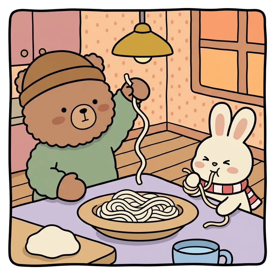 국수 색칠공부 도안 – 손에 돌돌 감아 늘이기 · 곰이랑 토끼랑