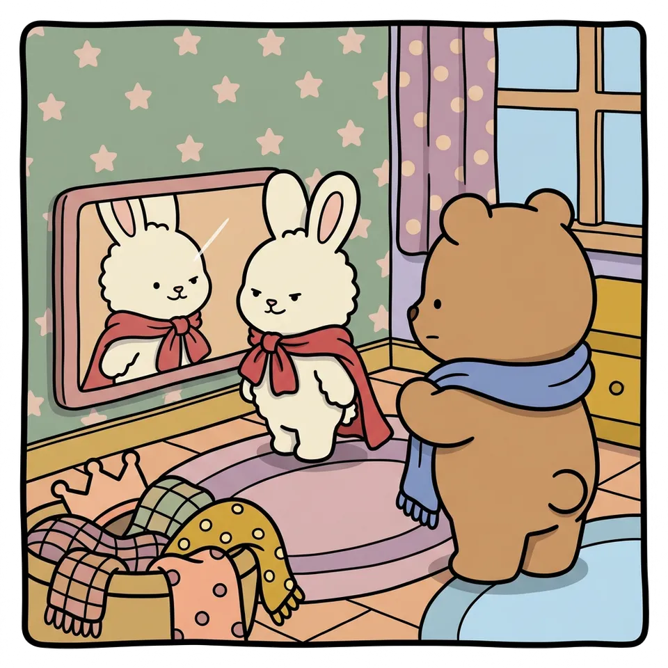 스카프 색칠공부 도안 – 둘러 입고 거울 보기 · 곰이랑 토끼랑