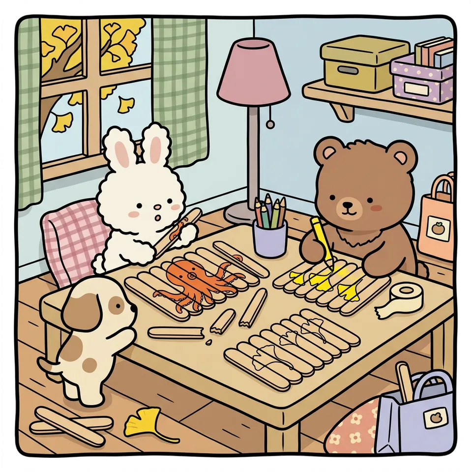 퍼즐 색칠공부 도안 – 막대에 그려 만들기 · 곰이랑 토끼랑