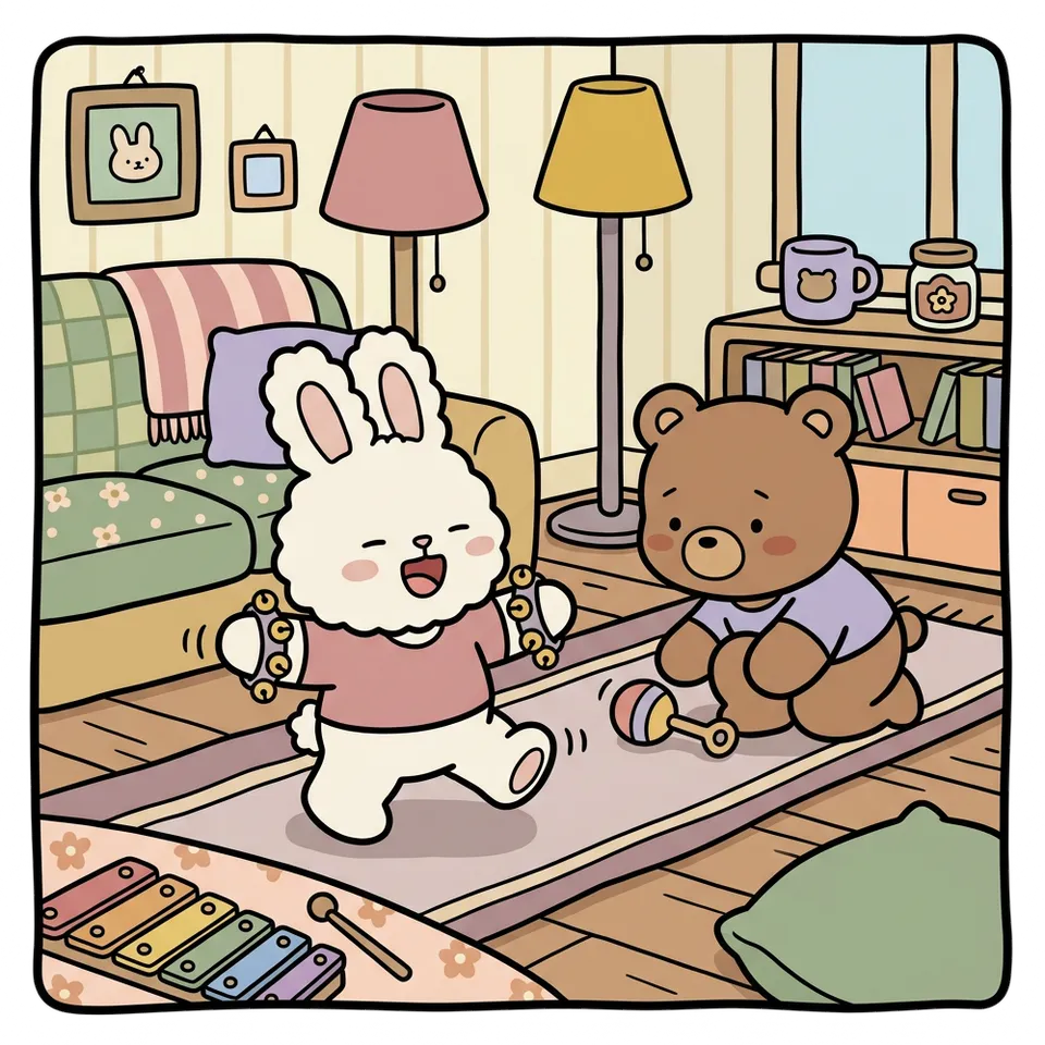 딸랑이 색칠공부 도안 – 손목에 차고 걷기 · 곰이랑 토끼랑
