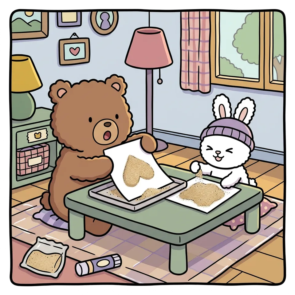 모래 색칠공부 도안 – 모래 뿌려 그림 나타내기 · 곰이랑 토끼랑