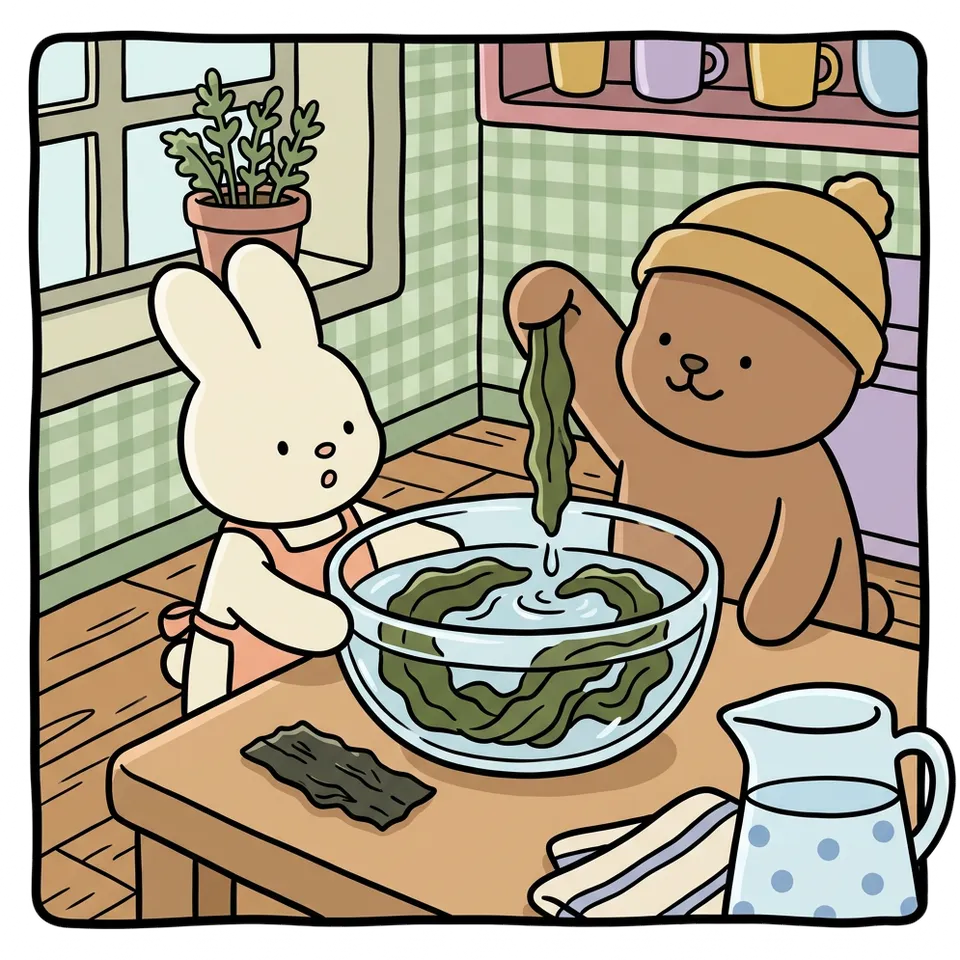 미역 색칠공부 도안 – 물에 넣어 불리기 · 곰이랑 토끼랑