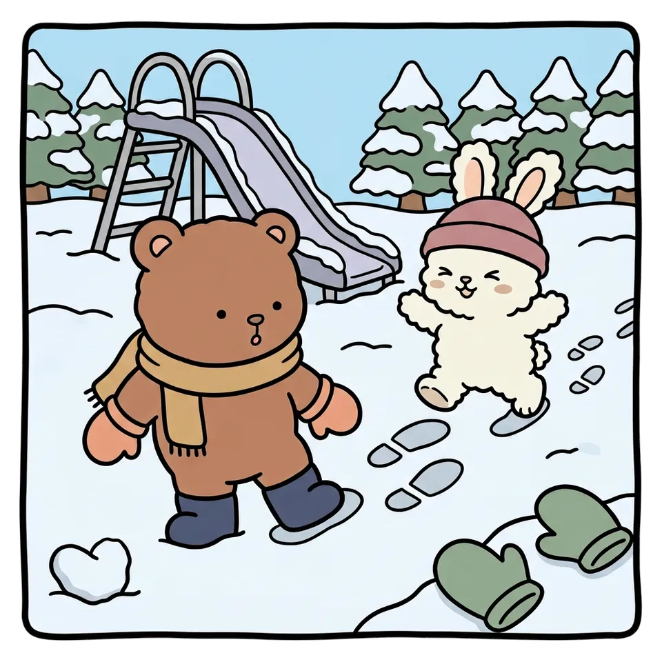 눈 색칠공부 도안 – 눈 밟고 발자국 남기기 · 곰이랑 토끼랑