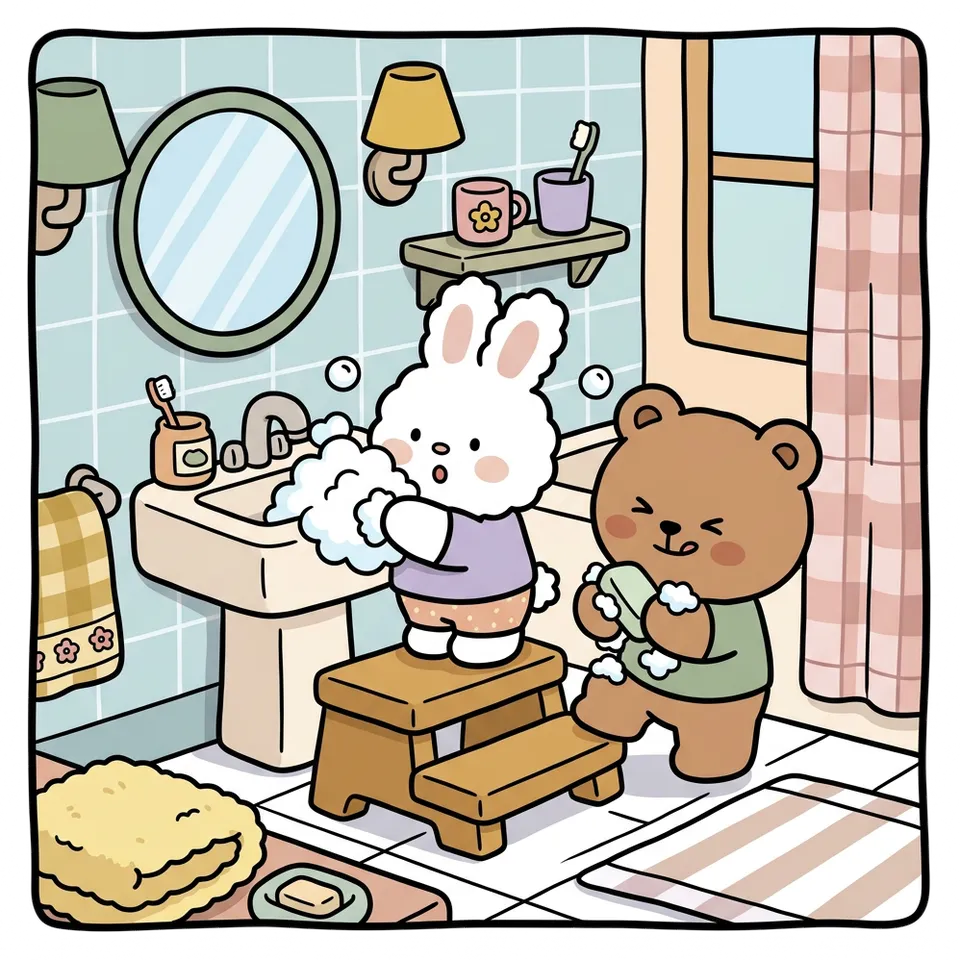 비누 색칠공부 도안 – 문질러 거품 내기 · 곰이랑 토끼랑
