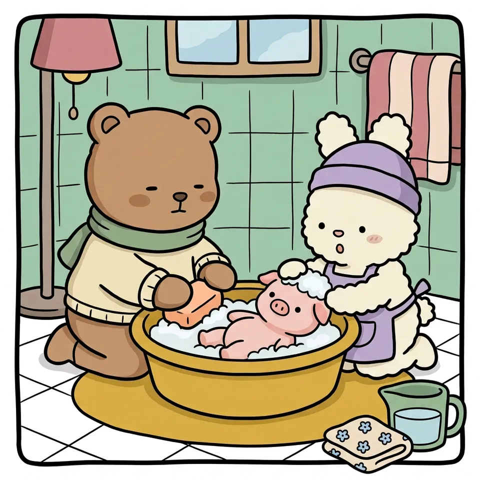 비누 색칠공부 도안 – 인형 씻겨 주기 · 곰이랑 토끼랑