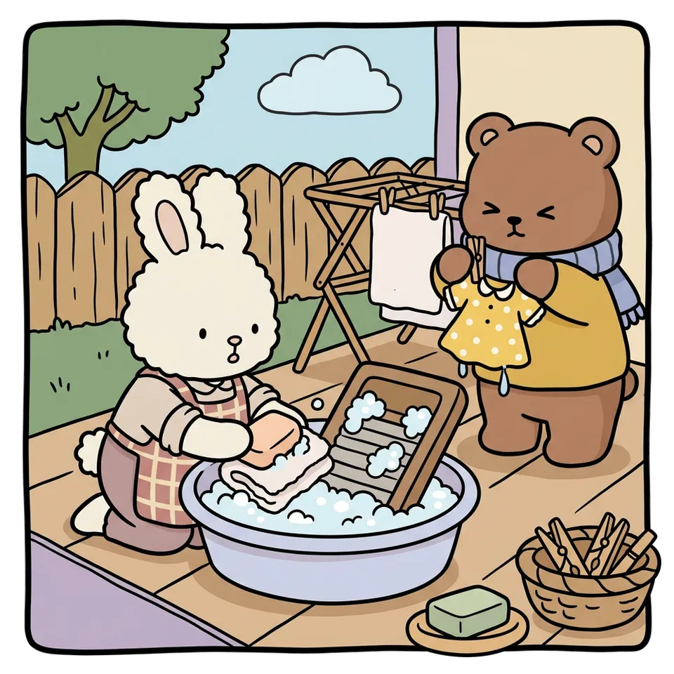 비누 색칠공부 도안 – 수건 비벼 빨래하기 · 곰이랑 토끼랑