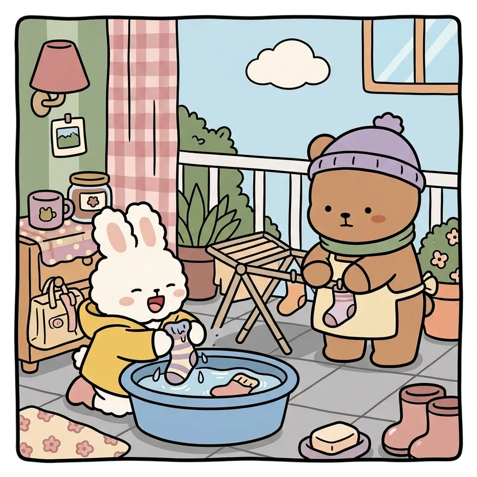 양말 색칠공부 도안 – 대야에 담가 빨기 · 곰이랑 토끼랑