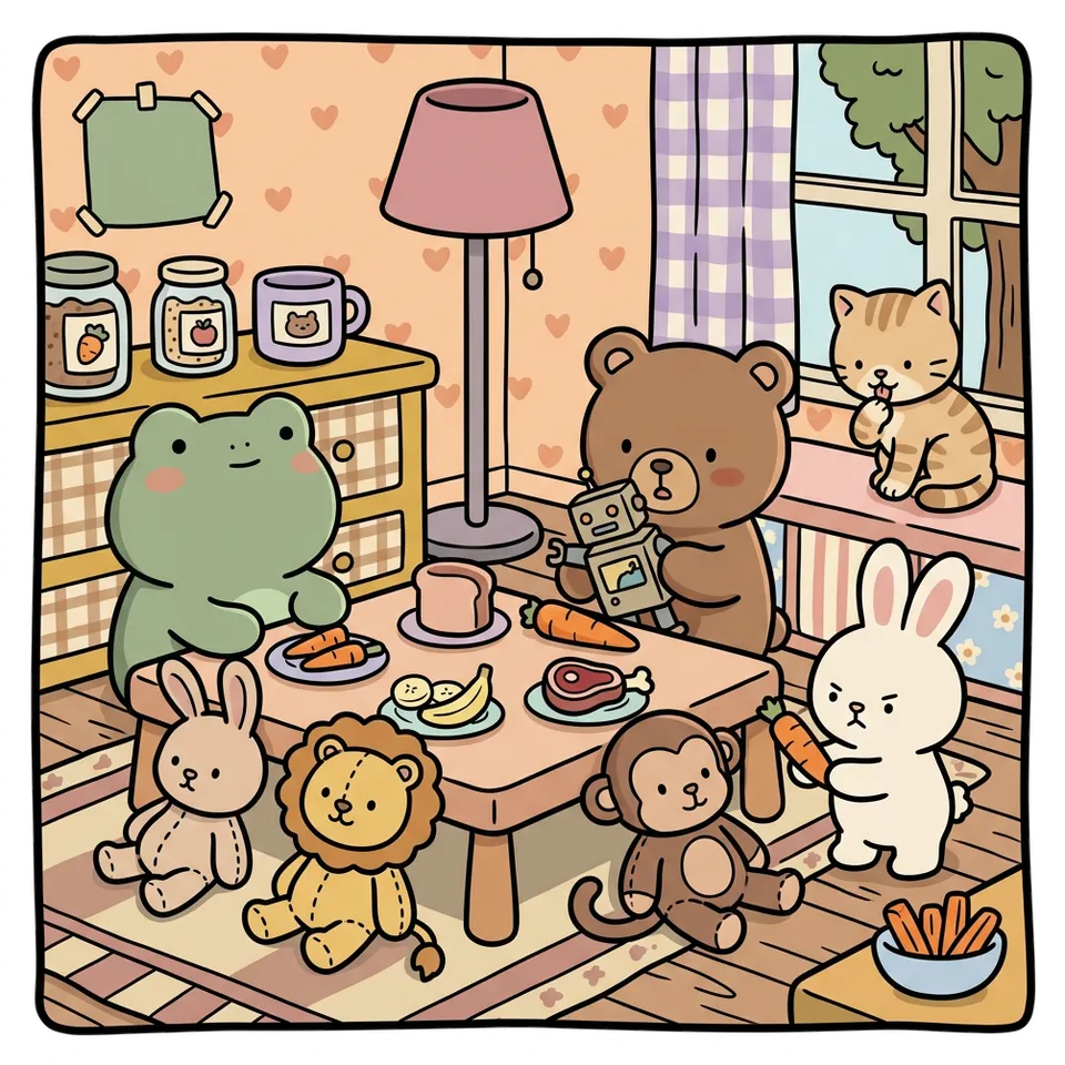 동물 인형 색칠공부 도안 – 좋아하는 먹이 주기 · 곰이랑 토끼랑