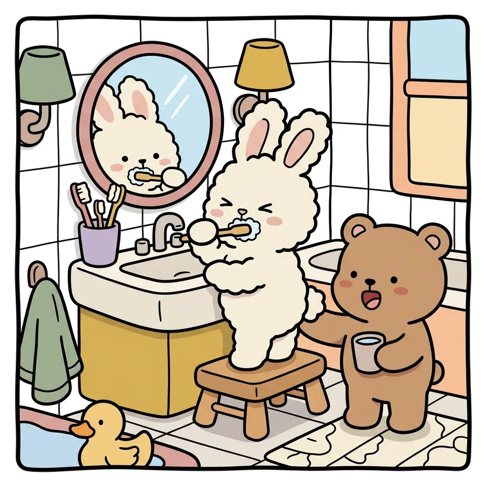 칫솔 색칠공부 도안 – 거울 보며 혼자 치카하기 · 곰이랑 토끼랑