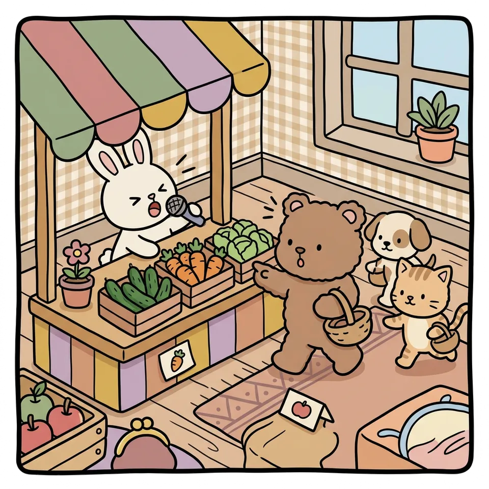 마이크 색칠공부 도안 – 가게에 손님 부르기 · 곰이랑 토끼랑