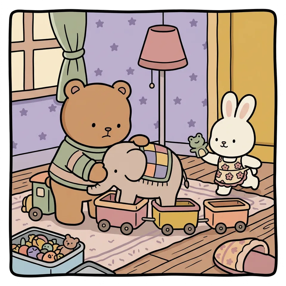 기차 색칠공부 도안 – 칸보다 큰 인형 태우기 · 곰이랑 토끼랑