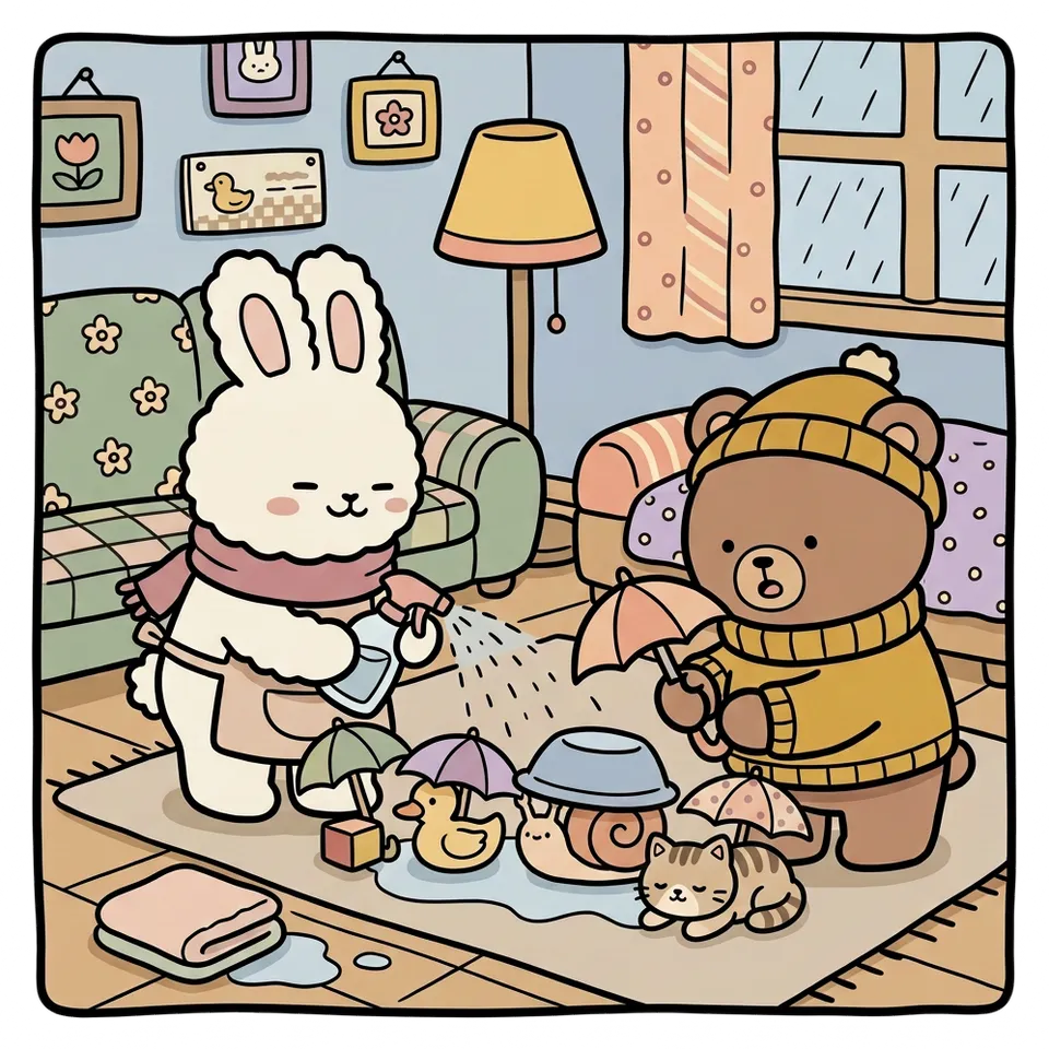 우산 색칠공부 도안 – 인형에게 씌워 주기 · 곰이랑 토끼랑