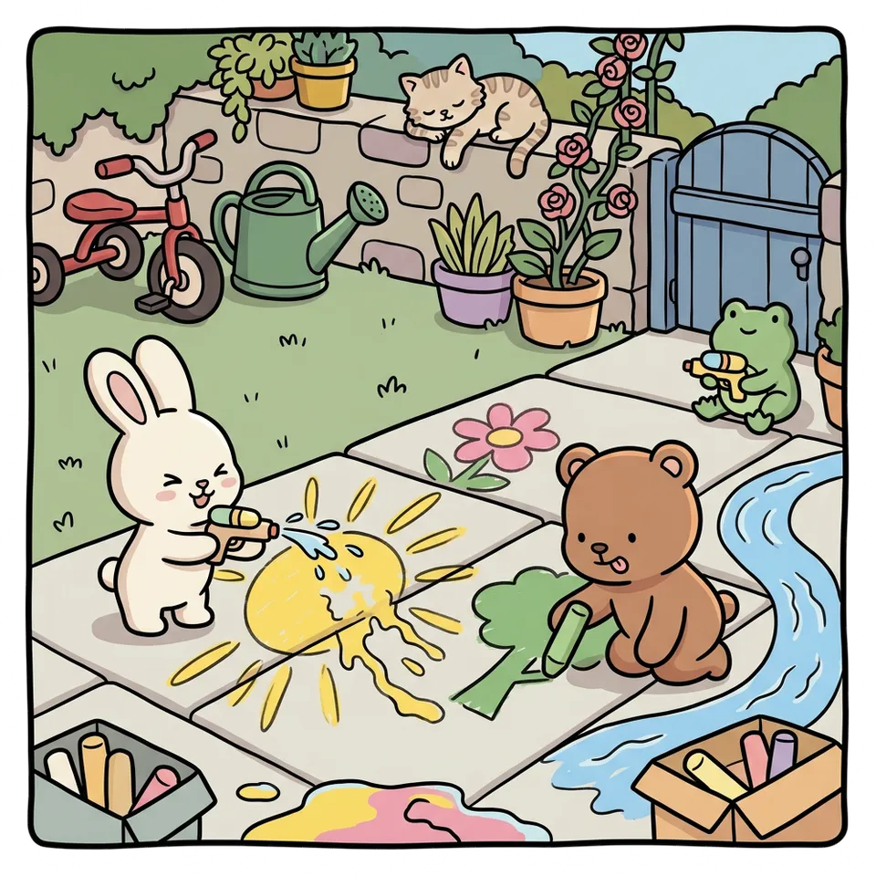 물총 색칠공부 도안 – 분필 그림 지우기 · 곰이랑 토끼랑